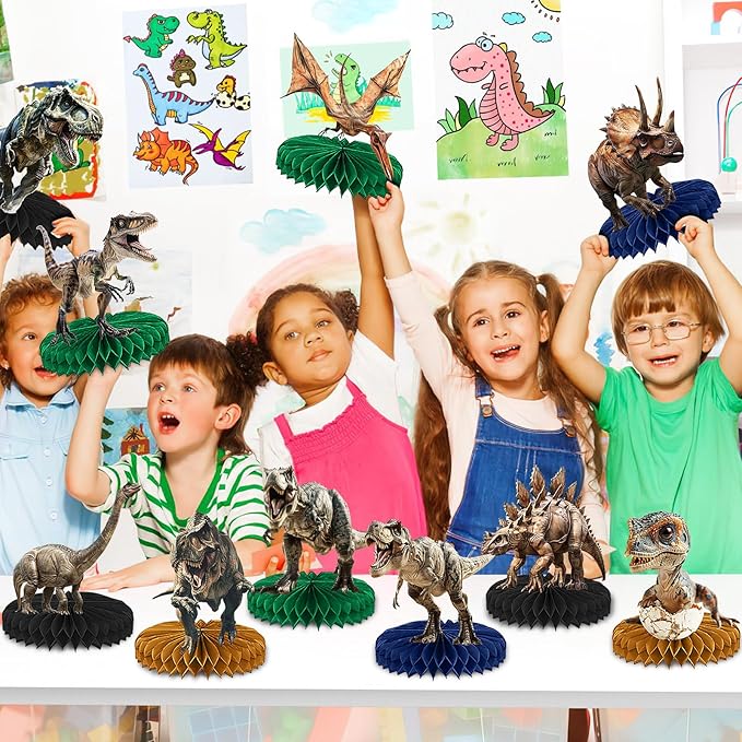 10 Pcs Dinosaur Party Decorations, Dinosaur Birthday Decorations Dinosaur Centerpieces for Birthday Party 3D Dino Honeycomb Table Decorations Jungle Animal Theme Table Decor For Boys Girls