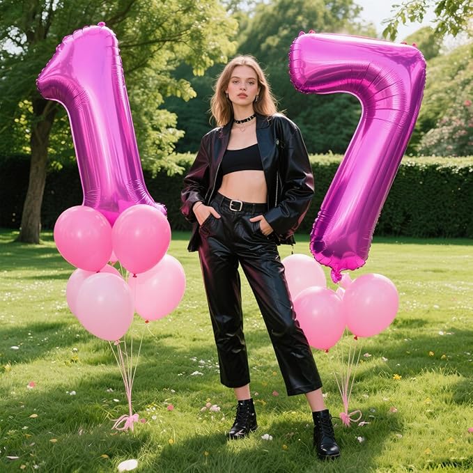 40 Inch Rose Purple Large Balloon Number 7 Balloon,Jumbo Mylar Foil Helium Balloon for 7 17 27 37 47 57 Birthday Digital Balloons for Birthday Party,Wedding Anniversary Party Decorations