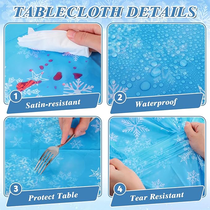 6 Pack Frozen Tablecloth, 54 x 108 Inch Snowflake Plastic Tablecloths Blue and Purple Snowflakes Table Cover, Winter Wonderland Table Cloth for Holiday Frozen Birthday Party Supplies