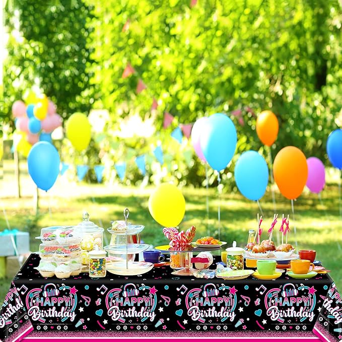 3 Pieces Music Party Tablecloth Happy Birthday Table Cover Decoration Music Note Social Media Themed Party Supplies Favor Disposable Plastic Tablecloth