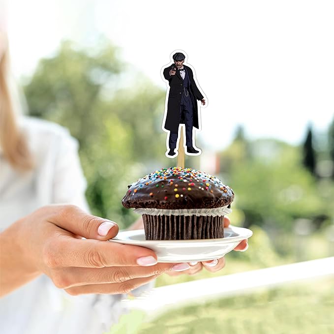 Peaky Blindrs Cupcake Topper – Vintage Gangster Theme Cupcake Topper for Birthday Celebrations and Classic Party Events, Retro Suit Style Decorative Cake Topper for Dessert Tables, Themed Gatherings.
