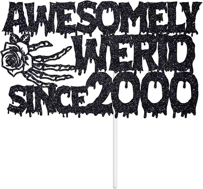 Awesomely Werid Since 2000 Cake Topper, Horror Ghost Bat Spooky Theme Bday Cake Decor, Halloween 25th Birthday Anniversary Party Decorations Supplies