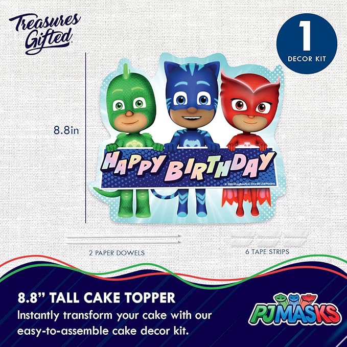 Treasures Gifted Officially Licensed PJ Masks Cake Topper - PJ Masks Birthday Party Supplies - PJ Masks Cake Decorations - PJ Mask Party Decorations - PJ Masks Birthday Decorations