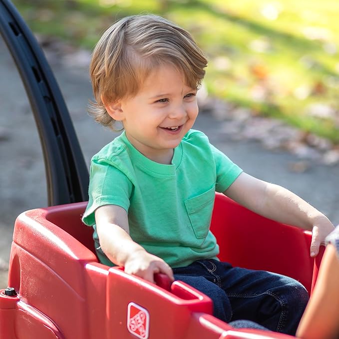 Step2 Neighborhood Wagon, Kids Ride On Toy, Stroller Substitute, Includes Seat Belts, Made of Durable Plastic, Max Weight 75 lbs., For Toddlers 1.5-5 Years Old, Red