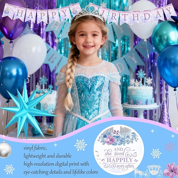 Winter Snow Birthday Party Decorations for Girls,Snowy Princess Birthday Supplies,Winter Wonderland Princess Party Decor,Ice Blue Silver Snowflake Balloons,Once Upon a Time Fairy Girl Party Decor