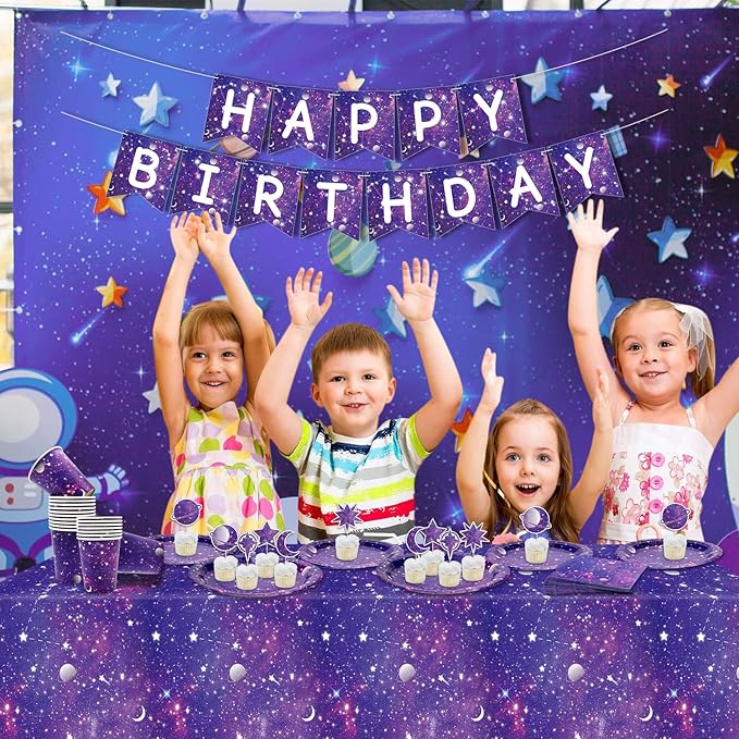 Space Galaxy Outer Party Supplies Tableware Set, Includes 20 9" Paper Plates, 20 7" Plate, 20 9 Oz Cups, 20 Lunch Napkin, for kids Solar System Astronaut Theme Birthday Decoration Serves 20