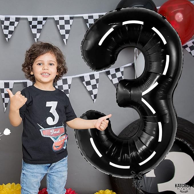KatchOn Giant Number 3 Balloon - 40 Inch | Number 3 Race Car Balloon for Construction Birthday Party Supplies 3 Year Old