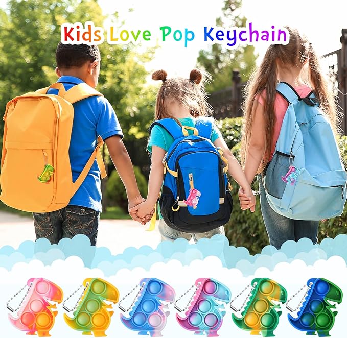 Dinosaur Party Favors Dinosaur Keychains Kids Party Favors Fidget Toys Bulk 30 Pack Mini Pop Fidget Keychain Its, Dino Favors for Kids 4-8 Children Mini Supplies It Small Birthday Decorations Trinkets