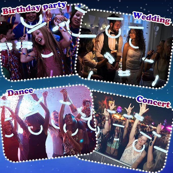 24 PCS White Glow Sticks Party Favors for Kids, LED Light Up Necklaces Bracelets Accessories for Toddlers, Glow Birthday Valentines Day Mardi Gras Party Supplies Decorations for Boys Girls