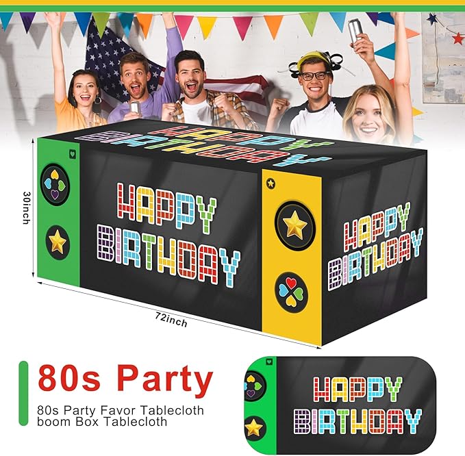 Oudain 6 ft Video Game Theme Tablecloth Birthday Party Supplies Game Party Decoration Tablecloth 72 x 30'' Retro Table Cover Washable Fabric Polyester Rectangle Table Cover