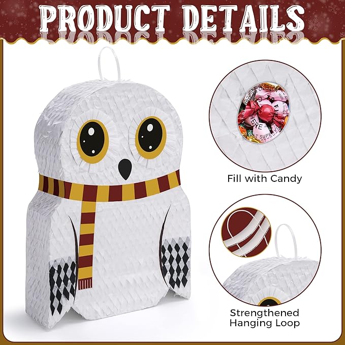 Small Owl Pinata Bundle with a Blindfold (16.5 x 12.5 x 4 Inches), Perfect for Birthday Parties, Forest Animal Theme, Wizard Theme Parties