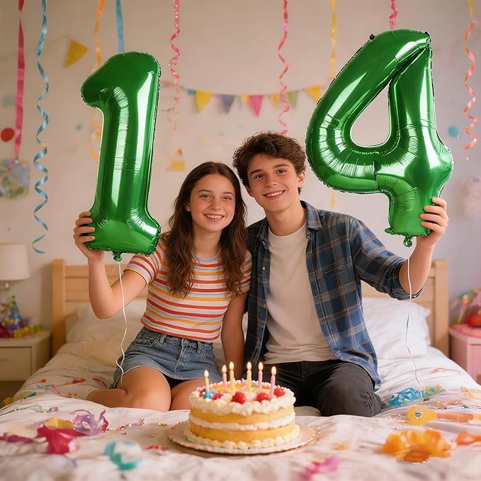Balloon 14 Numbers, Large 14th Dark Green Birthday Decorations for 1 4 14 41, 40 Inch Foil Balloon for Wedding Engagement Photo Shoot Memorial Day's Supplies