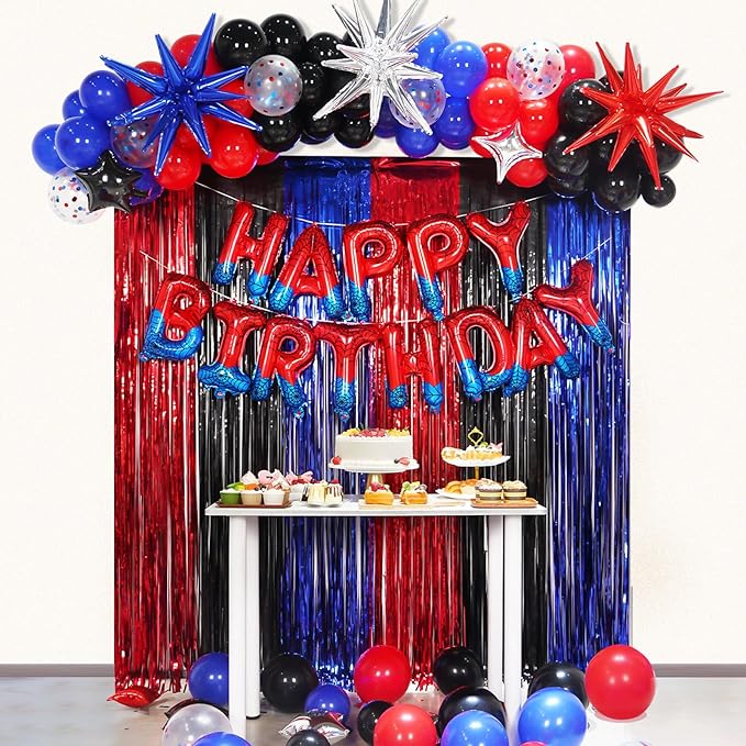 Spider Theme Happy Birthday Banner Party Decorations Balloons Letters Signs Superhero Party Supplies for Boy
