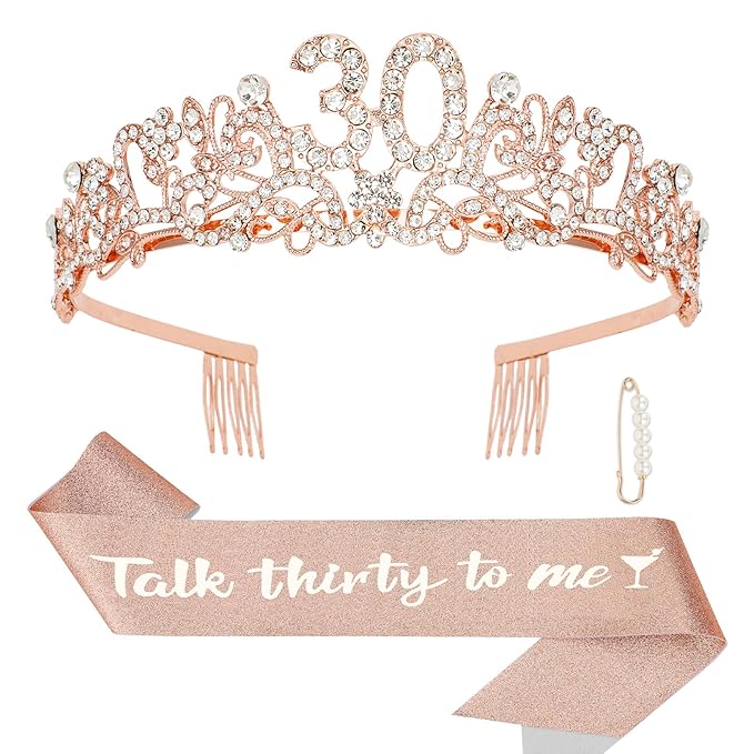 Semato 30th Birthday Decorations for Her - 30th Birthday Sash and Crown Kit for Women Gifts for Her Party Supplies and Favors