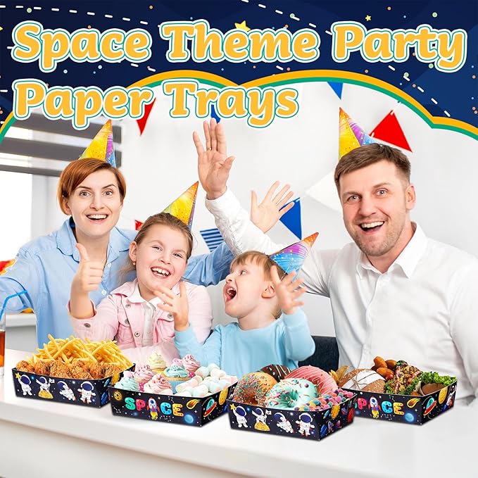 Mifoci 36 Pack Outer Space Birthday Party Decorations Space Themed 5 lb Large Solar System Planet Nacho Boats Severing Food Trays for Kids Astronaut Galaxy Party Supplies
