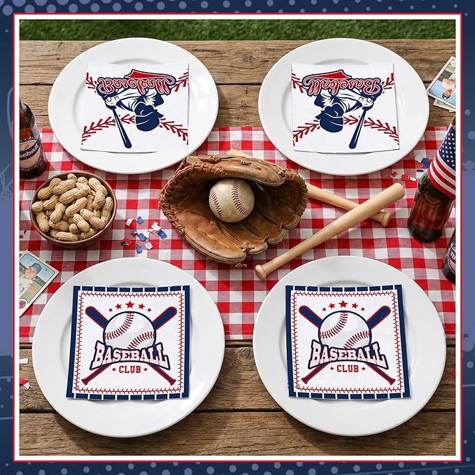 100 Pcs Baseball Napkins, 2-Ply Baseball Cocktail Napkins with 2 Different Pattern Baseballs Birthday Party Decorations for Sports Party, Baseballs Themed