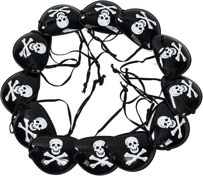Funny Pirate Party Hats 48 PC Set – Pirate BirthdayParty Favors for Kids - 12 Pirate Hats, 12 Patches, 12 Swords, 12 Telescopes