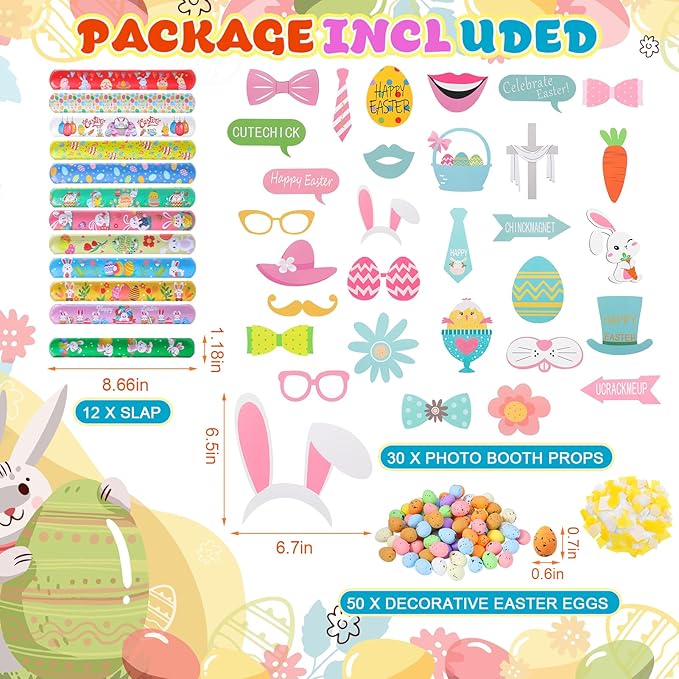96pcs Easter Bunny Piñata Set Easter Piñata with Blindfold Hitting Stick Confetti Eggs Bracelets Photo Props for Birthday Decoration School Spring Party Game