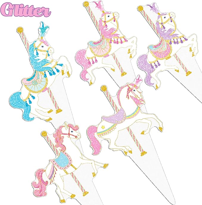Carousel Horse Cupcake Toppers 48Pcs Carousel Horse Party Cake Decorations Carnival Carousel Horse Cupcake Picks Horse Birthday Party Supplies for Amusement Park Themed Baby Shower Decor