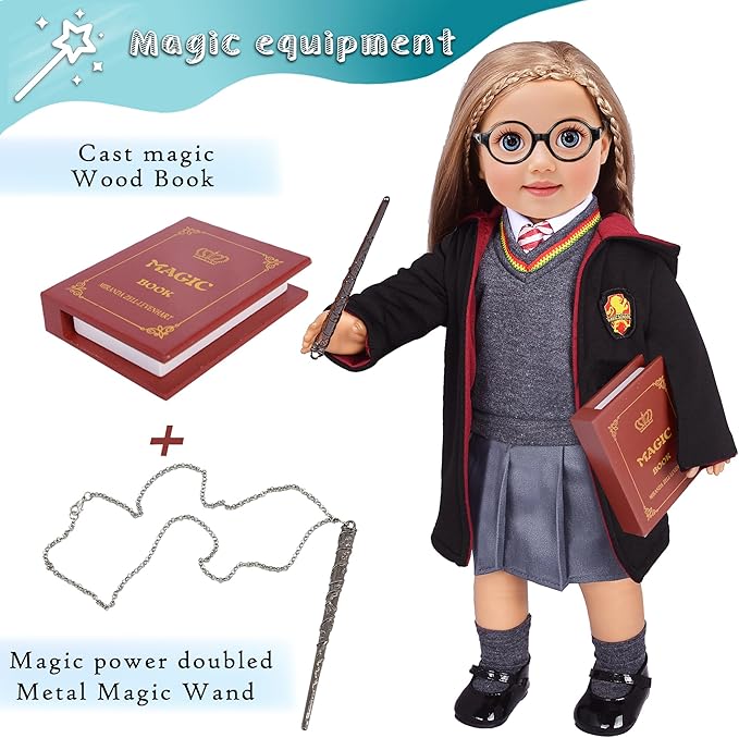 18 inch Doll Clothes and Accessories School Uniform Costume Doll Clothing Accessories Set 10 Pcs for 18 inch Girl Dolls