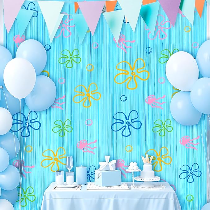 4 Pack Party Backdrop Decoration Foil Fringe Curtains for Girls Birthday Baby Shower Decorations Bridal Shower Bachelorette Party Decor Supplies 3.2ft X 8.2ft (Cartoon Birthday)