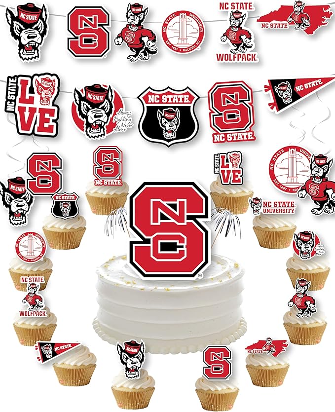 NC State Party Supplies for Football, Birthday Gift, North Carolina Graduation Party Banner and Cake Toppers (42 Pieces) (NC State Wolfpack)