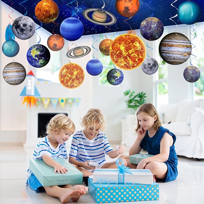 40PCS Space Solar System Theme Hanging Swirls Decorations, Outer Space Party Supplies Ceiling Hanging Swirls for Birthday Baby Shower Party Decorations