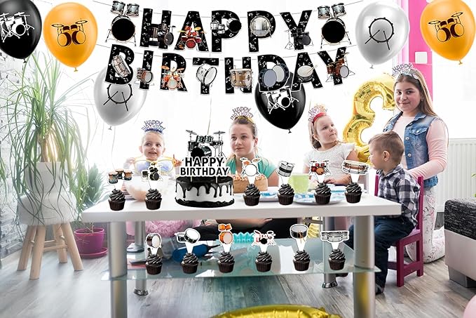 Drum Party Supplies Music Drum Birthday Party Decorations Includes Drums Happy Birthday Banner Cake Topper Cupcake Toppers Balloons for Drummers Birthday Party Baby Shower Decorations