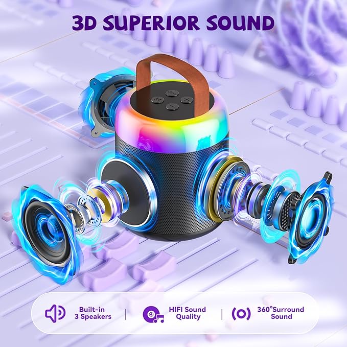 Mini Karaoke Machine for Kids, Portable Bluetooth Speaker with Wireless Microphones, Gift for Girls Toys 4, 5, 6, 7, 8, 10, 12+ Years Old Birthday Family Home Party(Y2-Black-1 Mic)