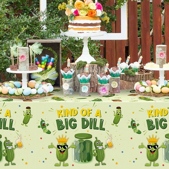 Pickle Party Tablecloths - 3Pcs Kind of a Big Deal Cucumber Birthday Party Table Covers Decorations, Vegetable Themed Rectangular Plastic Disposable Table Cloth for Adults Kids Birthday Fruit Events