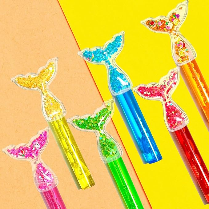 Mermaid Party Favors,24Pcs Glitter Mermaid Tail Bubble Wands for Kids Birthday Party Supplies,Classroom Prizes Pinata Goodie Bag Stuffers Gift