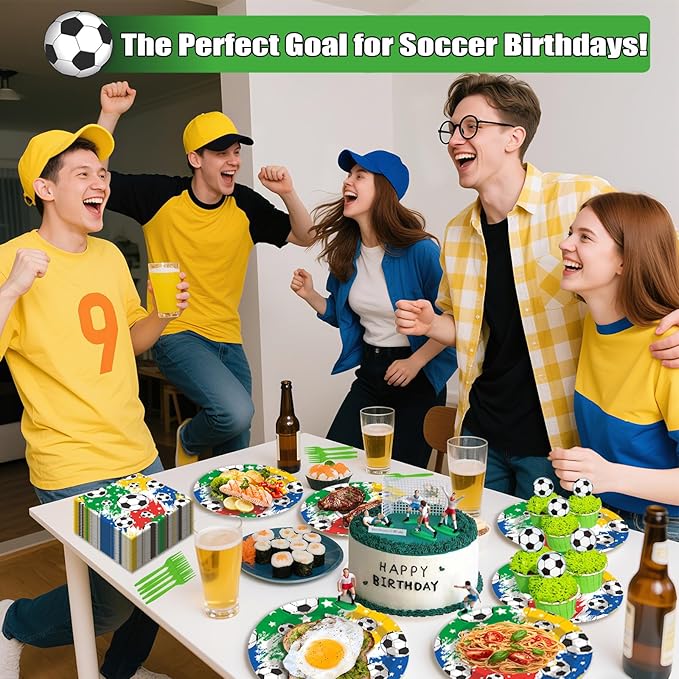 20-Guest Soccer Party Supplies Set - 80 Pcs Soccer Theme Disposable Tableware: 20 Dessert Plates, 40 Napkins (2-ply), 20 Forks - Ideal for Birthday, Match Day, Sports Celebrations