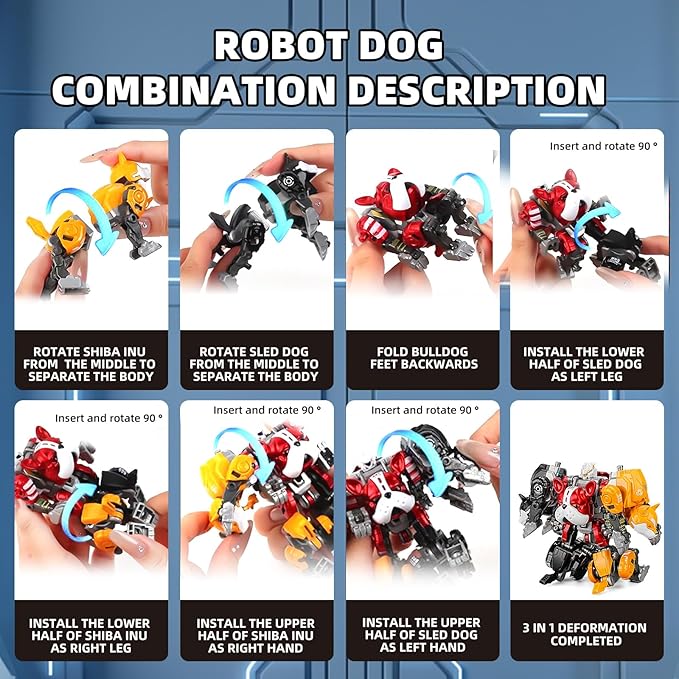 3-in-1 Transforming Robot Toys, Animal Transform to Robots Toy, 7 Shapes Deformation Alloy STEM Educational Toy for Kids 3+ Year Old, Birthday Christmas Party Gifts for Boys & Girls Age 4-6 6-8 8-12