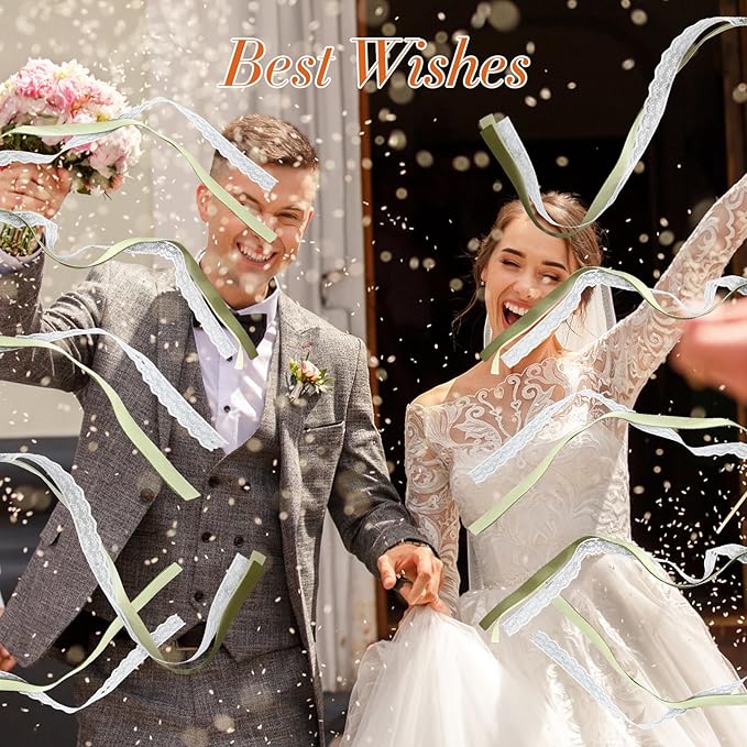 50Pcs Ribbon Sticks Wands Streamers with Bells Silk Fairy Lace Stick Party Ribbon Streamers for Wedding Party, Birthday and Holiday Activities-Green