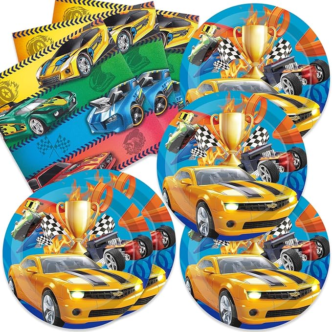 40Pcs Race Car Birthday Party Decorations Hot Cars Plates and Napkins Hot Cars Party Favors Serve 20 Guests Hot Cars Birthday Party Decorations for Boys