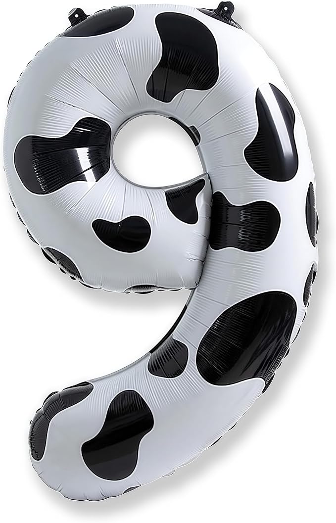 40 Inch Number 9 Balloons for Boys, Cow Print Giant 9th Birthday Party Number Balloons Decor, Self Inflating Foil 9 Balloons for Girls Farm Animal Theme Cowboy Cowgirl Theme Party Decorations Supplies