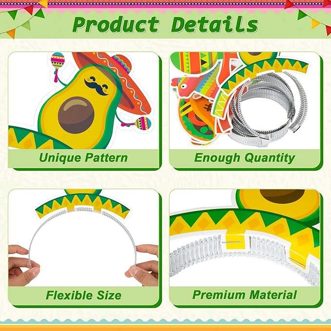 Melisheer Sombrero Party Hats, Mexican Sombrero Headbands, Colorful Cardboard Cinco De Mayo Headpieces, Fiesta Head Toppers