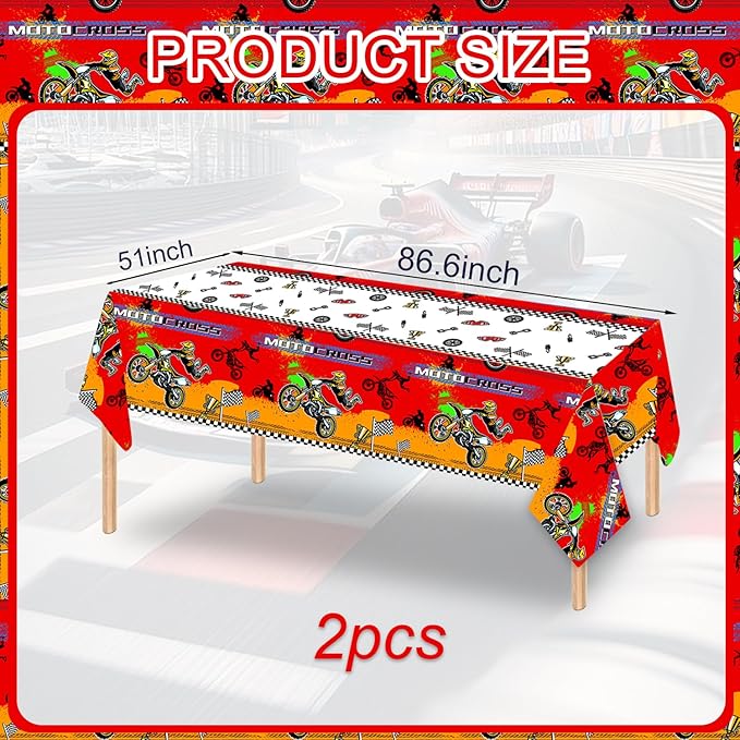 Egami 2pcs Dirt Bike Party Tablecloth for Motocross Supplies Decorations 87 inches x 51 inches for Motocross Dirt Bike Birthday Party Supplies