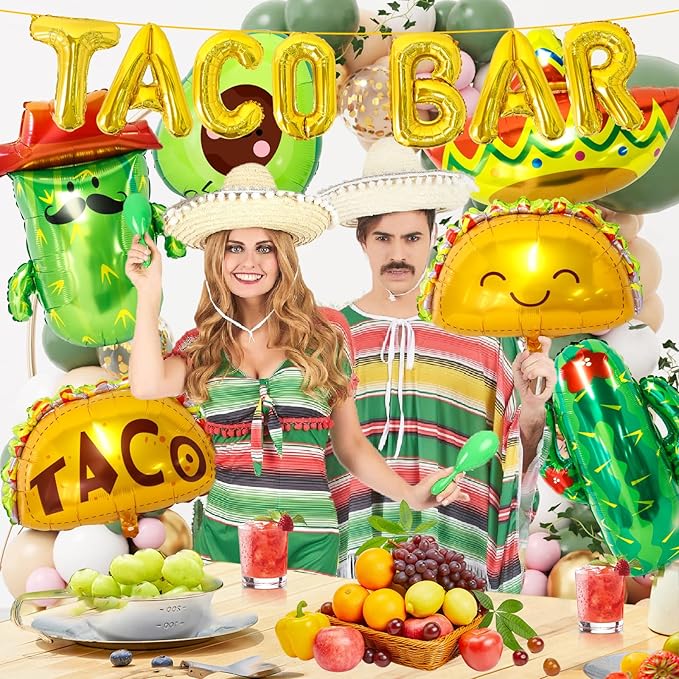 Taco Bar Decorations 13Pcs Mexican Fiesta Party balloons Taco Party Decorations Taco Cactus Avocado Sombrero Balloons Mexican Cinco de Mayo Fiesta Theme Party Decorations