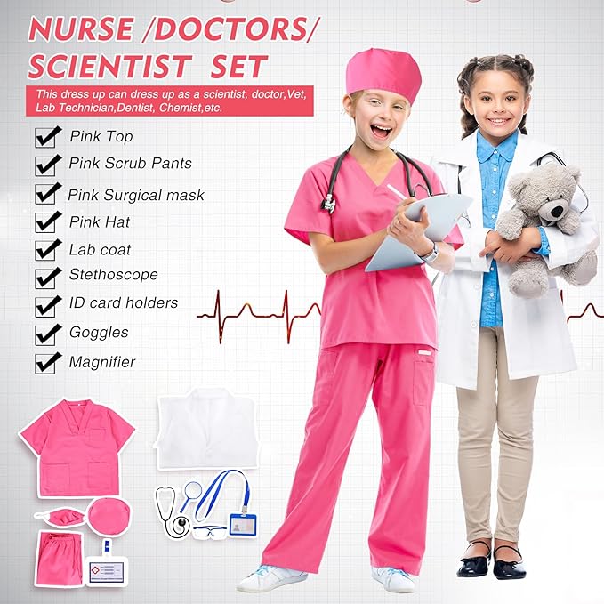 Vicenpal 5 Sets Kids Dress up Clothes Doctor Kids Explorer Costume Lab Coat Chef Outfit Fireman Costume with Accessories Set Toddler Children Cosplay
