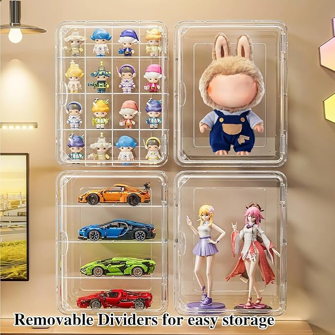 Wall Mount Acrylic Display Case 9-Cell Magnetic Door Shelf for Collectibles, Space-Saving Dust-Proof Showcase w/ Removable Grids (M-9 Cell(12.6x10.24x3.54in))