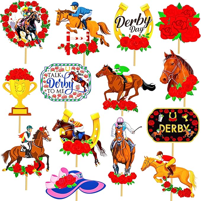 Derby Horse Centerpiece Sticks 25pcs Horse Racing Table Decorations Derby Party Decorations Derby Party Supplies for Horse Racing Party Talk Derby to Me Party Supplies