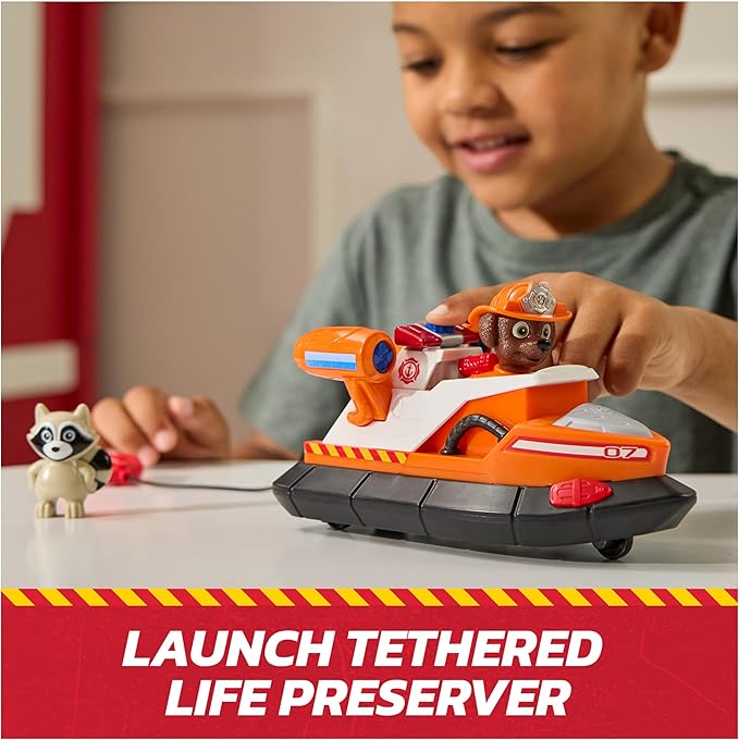 Paw Patrol Fire Rescue: Zuma Rescue Fire Boat with Action Figure, Launching Lifesaver, Raccoon & Toy Boat, Kids Toys for Boys & Girls Ages 3 and Up