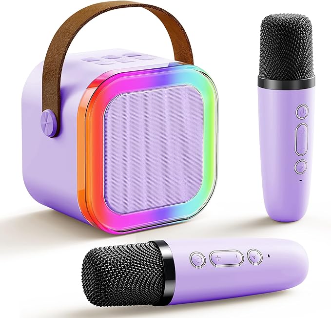Mini Karaoke Machine for Kids: Voice Changer Bluetooth Karaoke Speaker with 2 Wireless Microphones - Birthday Gifts for 4 5 6 7 8+ Year Old Girls