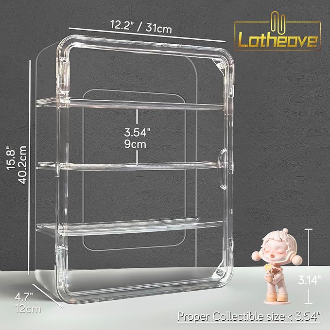 Clear Acrylic Display Case, Figures Display Box Wall Mounted with Lights for Pop Mart Funko Collectibles LEGO Minifigures Mini Action Figurines Mini Toys Pop, 4 Tiers Detachable Desktop Dustproof