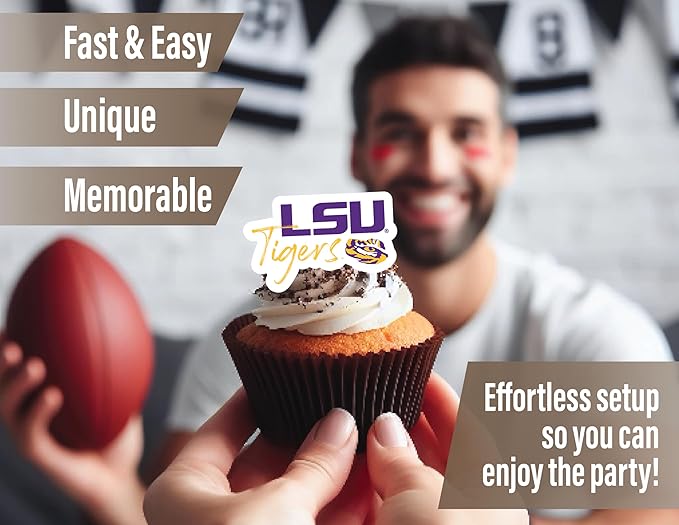 LSU Tigers Cupcake Topper Party Supplies for Football, Birthday, Graduation Party Decorations (24 Pieces) (LSU Tigers)