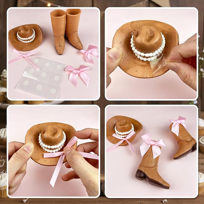 26 PCS Cowgirl Bows Cake Decorations Hat and Boot Cake Toppers for Western Theme Birthday Baby Shower Cowgirl Party Supplies