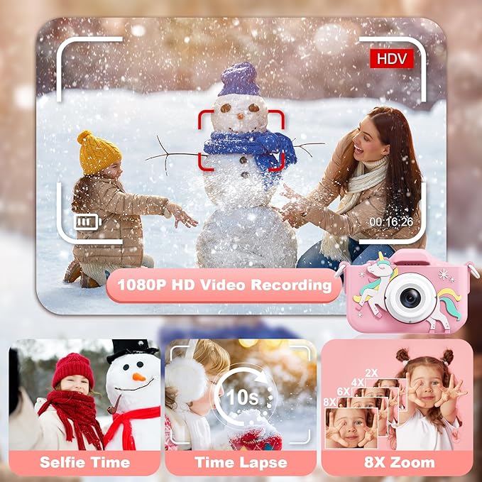 Kids Camera, Toddler Camera for Age 3-8, 48MP Dual Lens Selfie Camera for Kids, 1080P HD Video Recording Digital Camera, Christmas Birthday Gifts for Boys Girls