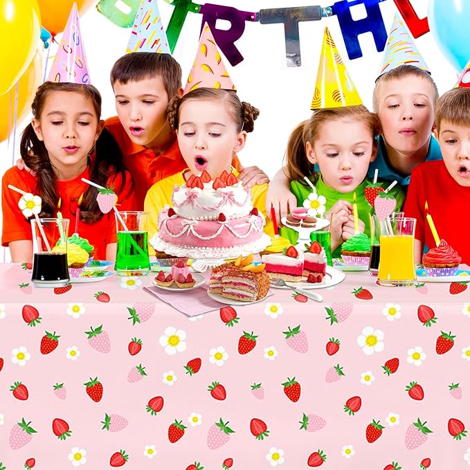 GREHUMOR 3 Pack Strawberry Tablecloth Strawberry Birthday Decorations Plastic Strawberry Theme Party Table Cover for Girls Sweet One Birthday Berry Sweet Baby Shower Party Supplies 51x87 inches