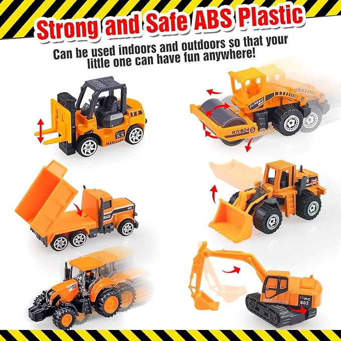 6 Pack Diecast Construction Toys, Mini Excavator Toy Alloy Construction Truck Model Set for Boys Age 3 4 5 6 7 Years Old, Kids Toddlers Birthday Gifts & Party Favors & Easter Basket Stuffers